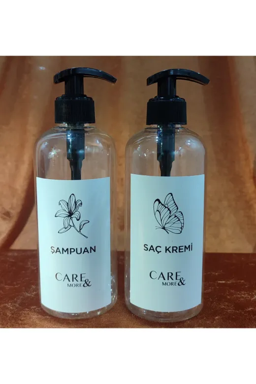 otel bukleti siseset2buklet123 2Li Amber Banyo Seti Şampuan Saç Kremi Etiketli Plastik Şişe 500 Ml
