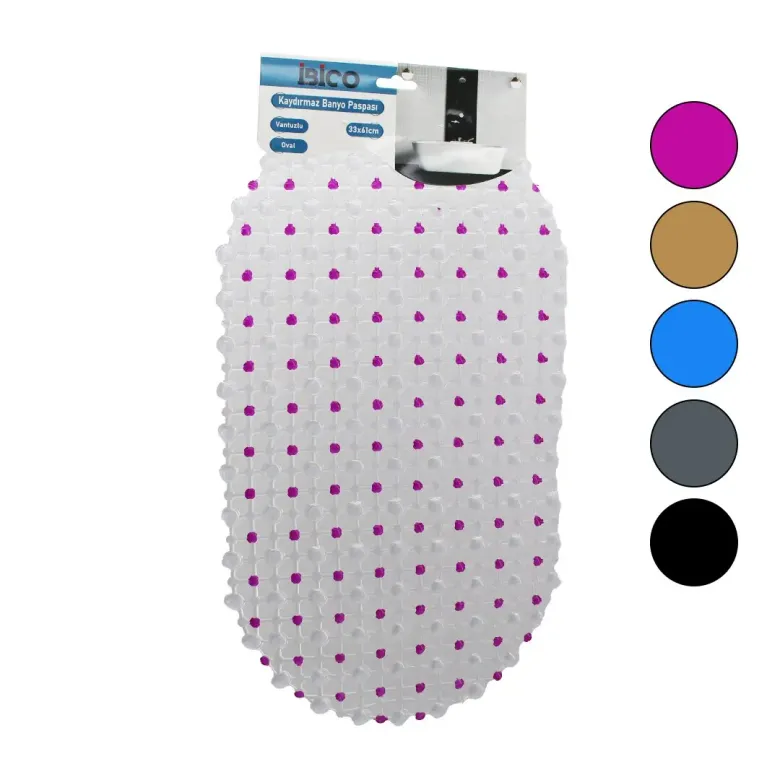 OVAL - EKO PVC +VANTUZ DESEN - ŞEFFAF RENKLİ 122PCS VANTUZ KAYDIRMAZ BANYO - KÜVET PASPAS 33X61CM (4745)