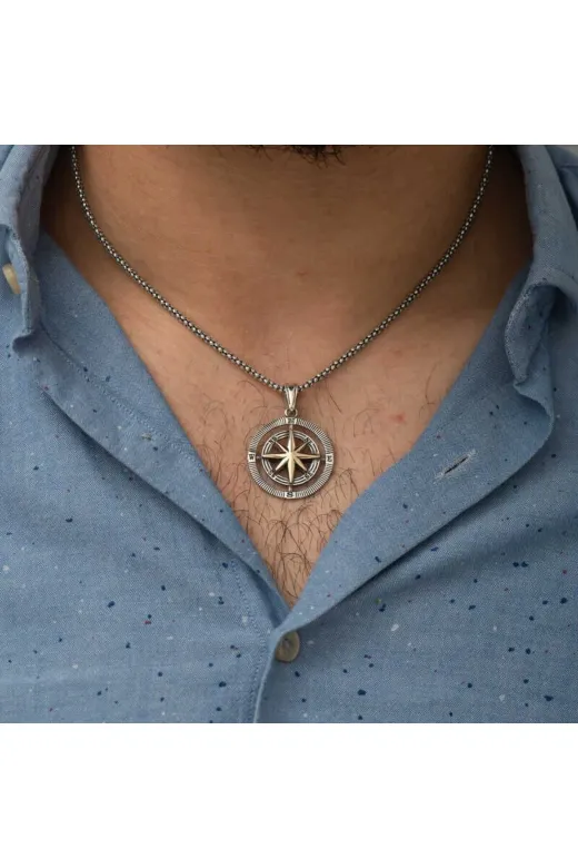 Özcömert Silver g_PT11001503 Gümüş Pusula Unisex Kolye