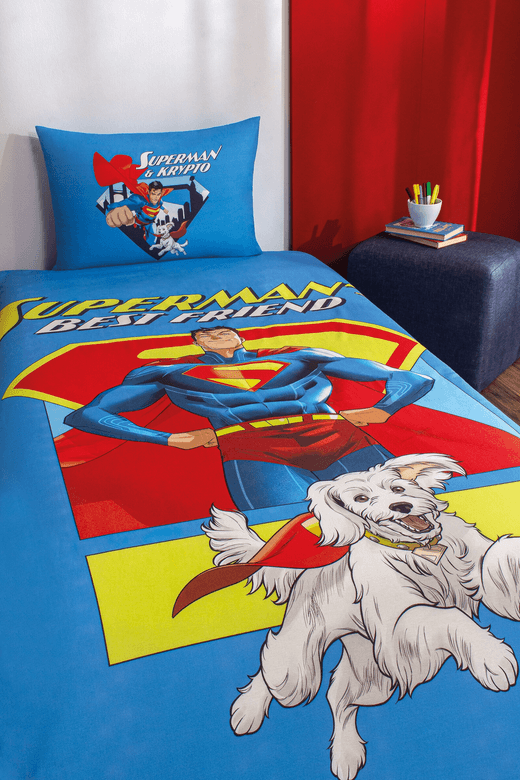 Özdilek 14037755 Superman Best Friend Tek Kişilik Lisanslı Lastikli Çarşaf Çocuk Nevresim Takımı