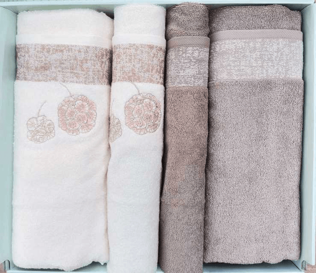 Özdilek 4 Parça Best Hamam Seti, Banyo Havlu Takımı Pholox Bej -krem