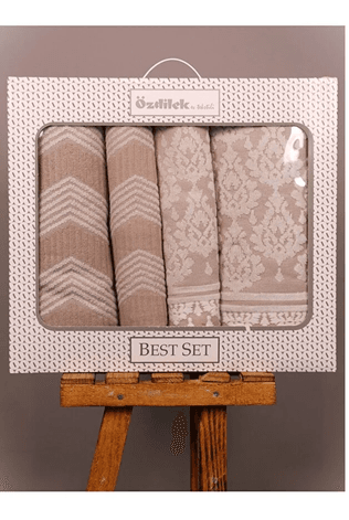 Özdilek 4 Parça Best Hamam Seti, Banyo Havlu Takımı Tappedo krem-krem