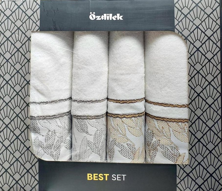Özdilek 4 Parça Hamam Seti -Frond Yeşil Kahve- (Banyo Havlusu Büyük Boy), Havlu Seti