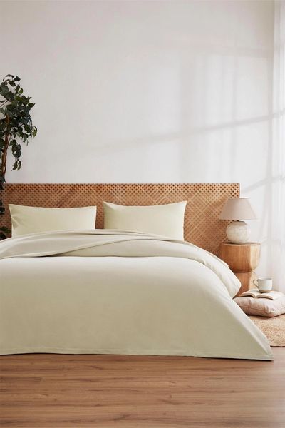 Özdilek -Colourist Krem- Bamboo Lastikli Çarşaflı Çift Kişilik Pike Takımı