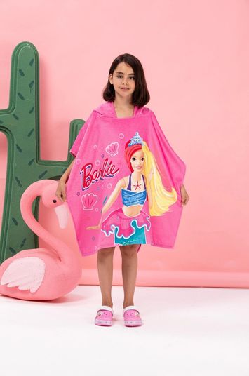 Özdilek Lisanslı -Barbie Sea Pembe- Kız Çocuk Panço Kapüşonlu