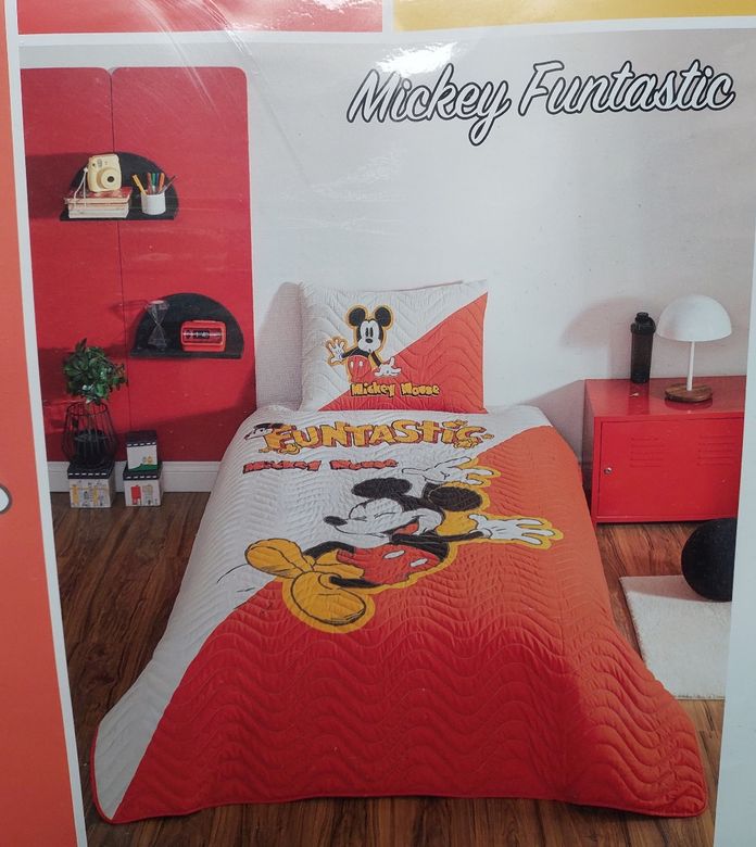 Özdilek Lisanslı Kapitoneli %100 Pamuk Tek Kişilik Çocuk Yatak Örtüsü (160x230)-Mickey Funtastic Krem