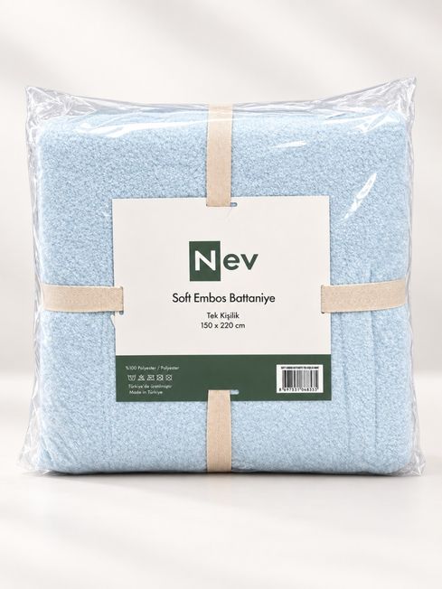 Özdilek Nev Serisi Soft Embos Tek Kişilik Battaniye (150x220) - Buz Mavi