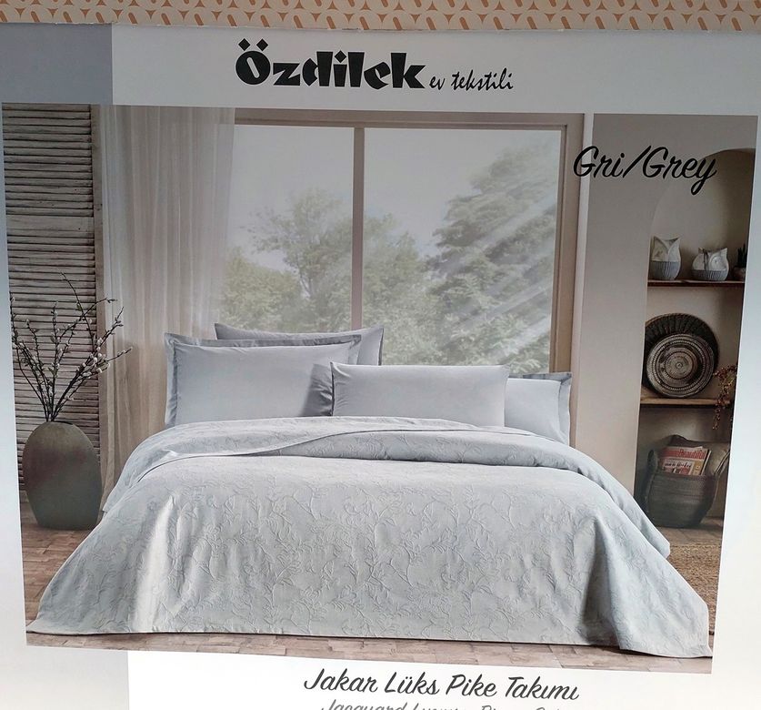 Özdilek Rf -Gri- Jakar Lux (Z) Tek Kişilik Pike Takımı (2 Yastık Kılıflı)
