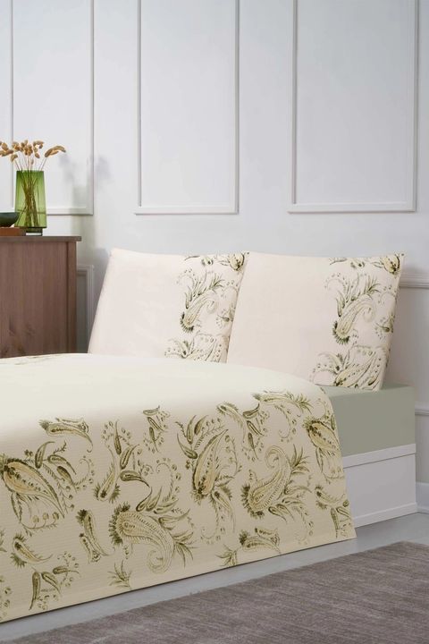 Özdilek Rf -Paisley Wind Bej- Lastikli Çarşaflı Tek Kişilik Pike Takımı