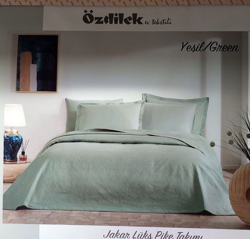 Özdilek Rf -Yeşil- Jakar Lux KM (Z) Çift Kişilik Pike Takımı (4 Yastık Kılıflı)