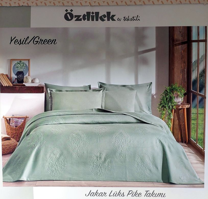Özdilek Rf -Yeşil- Jakar Lux KP (Z) Çift Kişilik Pike Takımı (4 Yastık Kılıflı)