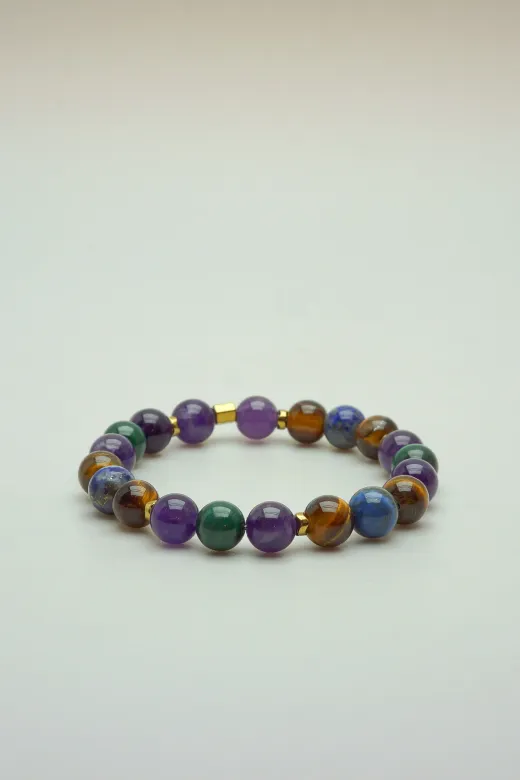Özer BAS-LAS-001 Doğaltaş Baş Ağrisi İçin Şifa (Ametist, Kaplangözü, Lapis Lazuli, Malahit) 8Mm
