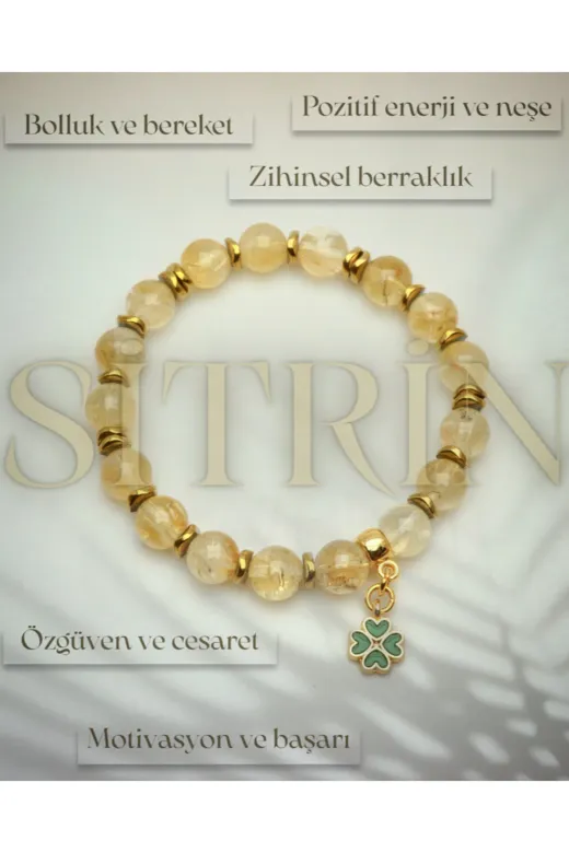 Özer STR-LAS-003 Sitrin Gerçek Doğaltaş Bileklik ( Bolluk, Bereket, Para, Özgüven, Özsevgi ) 8Mm