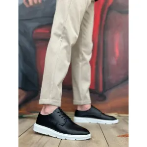 Pabucmarketi Bağcıklı Casual Erkek Ayakkabı SİYAH (BEYAZ TABAN)
