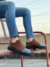 Pabucmarketi Bağcıklı Ekose Detaylı Erkek Spor Ayakkabı TABA SÜET (SİYAH TABAN)