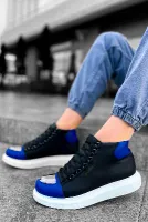 Pabucmarketi Bağcıklı Erkek Sneaker Bot Siyah Saks Mavi