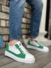 Pabucmarketi Bağcıklı Erkek Spor Ayakkabı BEYAZ YEŞİL (BEYAZ TABAN)