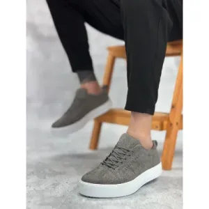 Pabucmarketi Bağcıklı Erkek Spor Ayakkabı GRİ SÜET (BEYAZ TABAN)