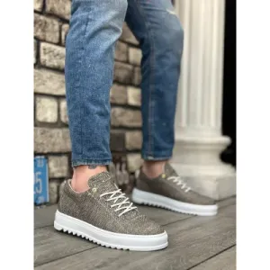 Pabucmarketi Bağcıklı Keten Erkek Ayakkabı KAHVE (BEYAZ TABAN)