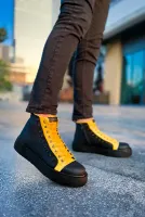Pabucmarketi Fermuarlı Bağcık Detaylı Erkek Sneaker Bot Siyah Sarı