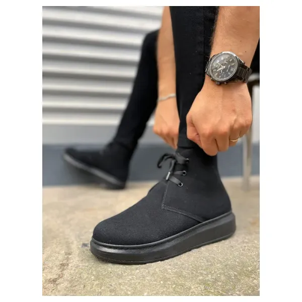 Pabucmarketi Siyah Süet (Siyah Taban) Bağcıklı Erkek Sneaker Bot