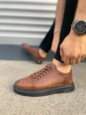 Pabucmarketi Taba (Siyah Taban) Lastik Bağcıklı Erkek Günlük Ayakkabı