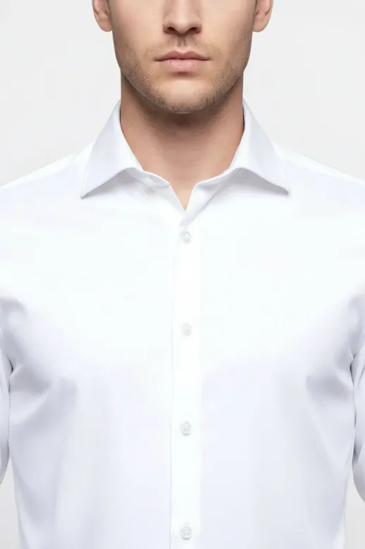 Pamuk Saten Slim Fit Beyaz Erkek Gömlek - Wessi - S / Beyaz
