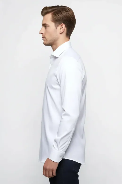 Pamuk Saten Slim Fit Beyaz Erkek Gömlek - Wessi - S / Beyaz