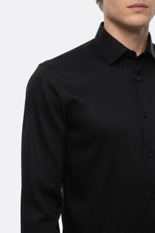 Pamuk Saten Slim Fit Siyah Erkek Gömlek - Wessi - S / Siyah