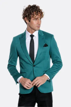 Pamuk Slim Fit Desensiz Yeşil Erkek Ceket - Wessi