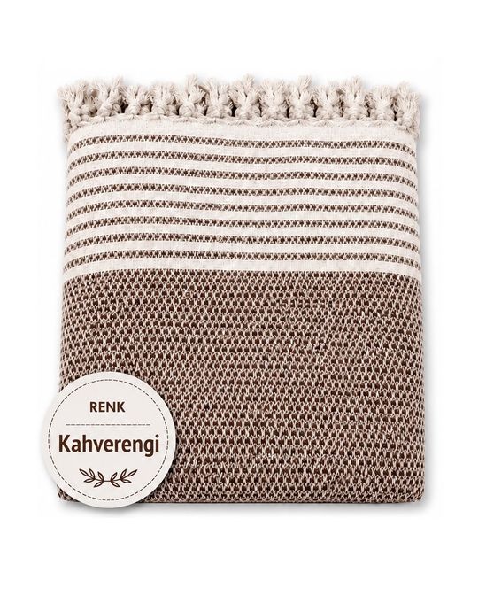 Pamuklu Kaymaz Hasır Dokuma Koltuk Örtüsü (180x220) - Kahverengi