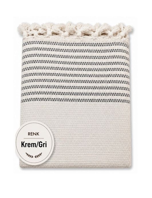 Pamuklu Kaymaz Hasır Dokuma Koltuk Örtüsü (180x220) - Kreme Gri