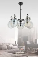 PARİ 5'Lİ KROM - SİYAH FÜME GLOB CAMLI MODERN SARKIT AVİZE OTURMA ODASI SALON