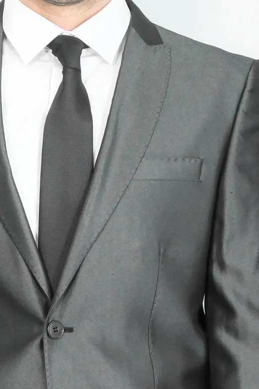 Parlak Füme Slim Fit Takım Elbise | Wessi