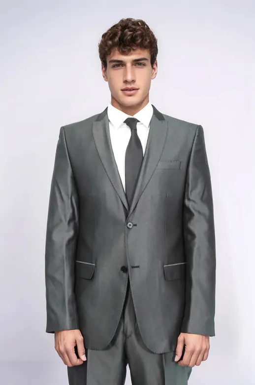 Parlak Füme Slim Fit Takım Elbise | Wessi