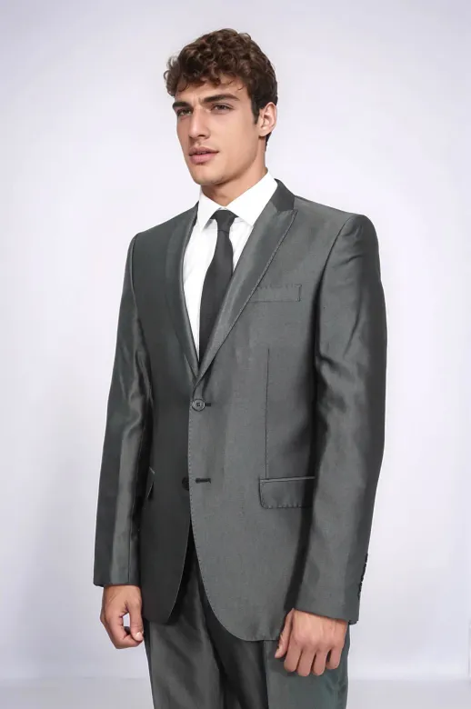 Parlak Füme Slim Fit Takım Elbise | Wessi