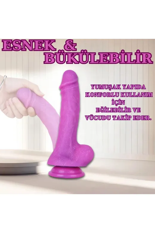 Parlak Simli Ultra Yumuşak Pembe Realistik Yapay Penis
