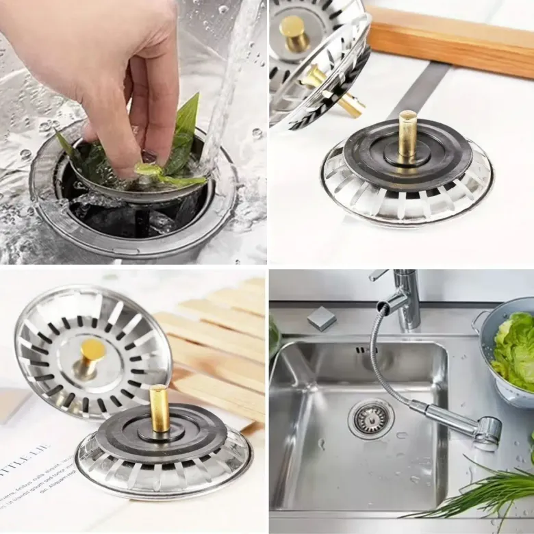 Paslanmaz Çelik Mutfak Evye Lavabo Süzgeci Lavabo Gideri Atık Gıda Tıpası (4745)