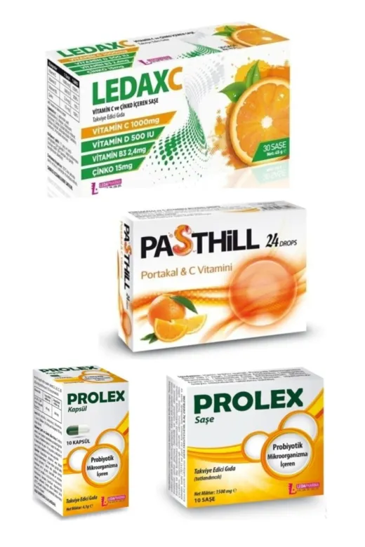 PASTHİLL 86814384685122224 Ledax C Vıtamın 30 Saşe Ve Portakal 24 Pastil Ve Prolex 10 Saşe Ve Probiyotik 10 Kapsül