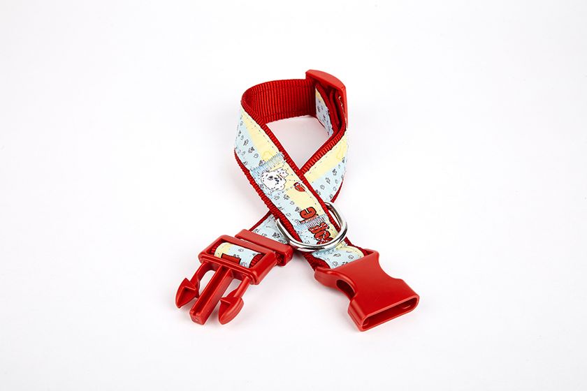 Pati Desenli Dokuma Köpek Boyun Tasması 3 cm x 36-60 cm Kırmızı