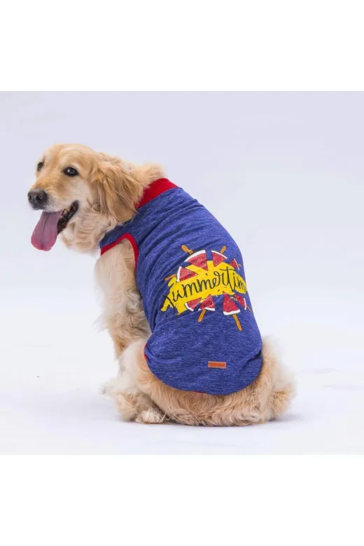 Pawstar ST2485 Lacivert Summer Time Büyük Köpek Tişörtü - Köpek Kıyafeti (15 Kg-45 Kg)