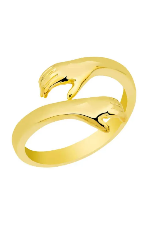 Pazarcan G-LR1230354 Gümüş Gold Sarılan Eller Yüzük