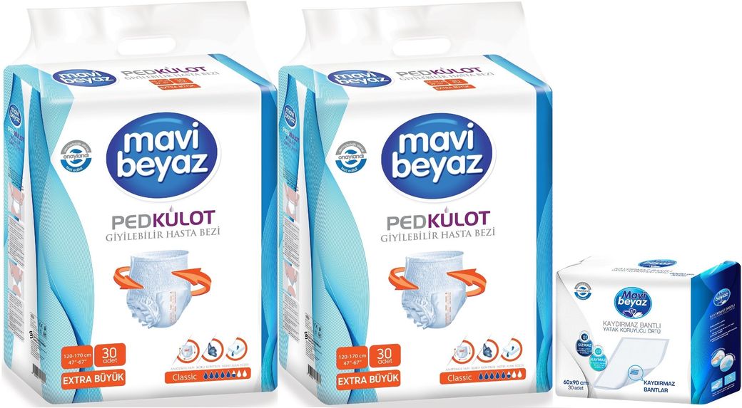 Ped Emici Külot Hasta Bezi XL - Extra Büyük 60 Adet + Yatak Koruyucu Örtü 60*90CM 30 Adet