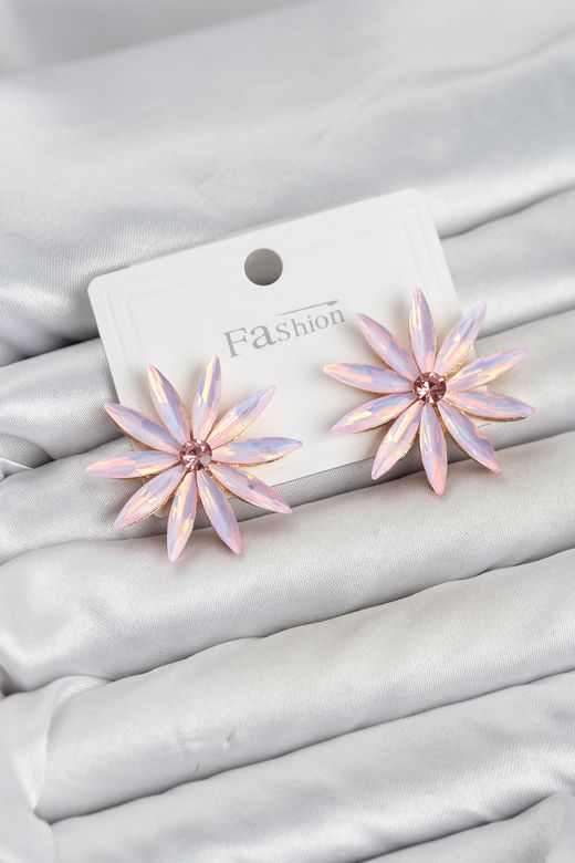 Pembe Kristal Taşlı Lotus Model Kadın Küpe
