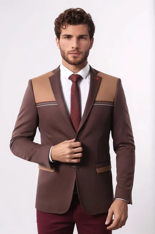 Penye Slim Fit Kahverengi Ceket - Wessi