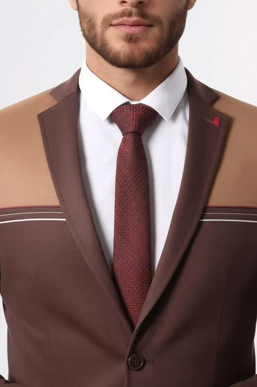 Penye Slim Fit Kahverengi Ceket - Wessi