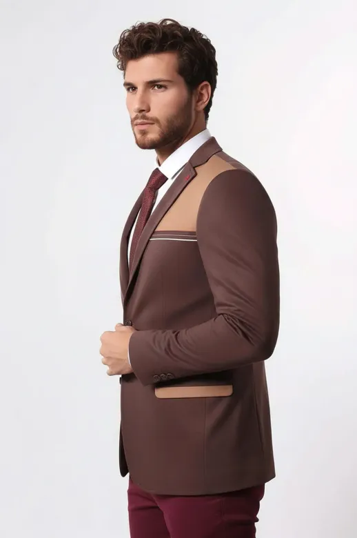 Penye Slim Fit Kahverengi Ceket - Wessi