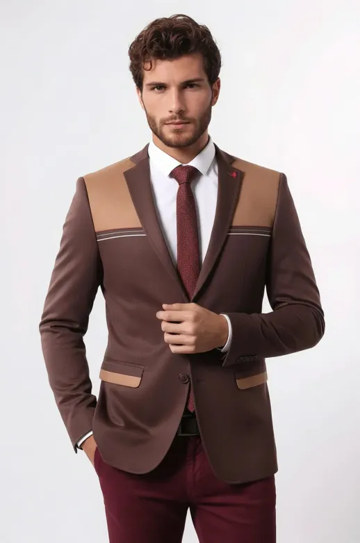 Penye Slim Fit Kahverengi Ceket - Wessi