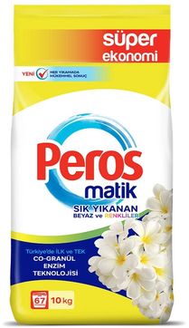 Peros Matik Toz Çamaşır Deterjanı 10KG Yasemin Çiçeği (Sık Yıkananlar Beyaz ve Renkliler) 67 Yıkama