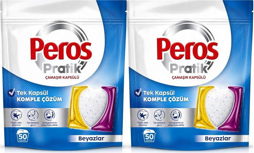 Peros Pratik Matik Çamaşır Deterjanı Kapsülü - Tableti 100 Adet Beyazlar (Avantaj Pk)